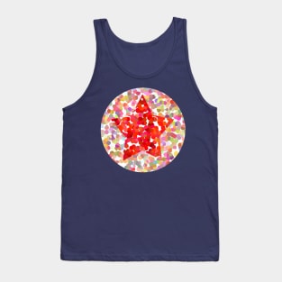 Red Dotty Star on Pink Tank Top